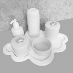 Kit Higiene C/ Garrafa Térmica Pote Algodão E Cotonete Coroa Prata - comprar online