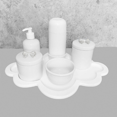 Kit Higiene C/ Garrafa Térmica Pote Algodão E Cotonete Laço Prata