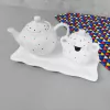 Conjunto Travessa Bule E Açucareiro Branco Poá