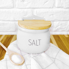 Saleiro Tampa De Madeira 1Kg Branco Words