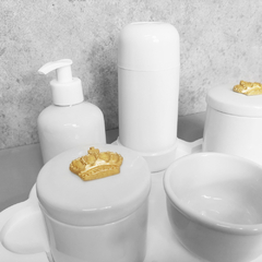 Kit Higiene C/ Garrafa Térmica Pote Algodão E Cotonete Coroa Dourada na internet