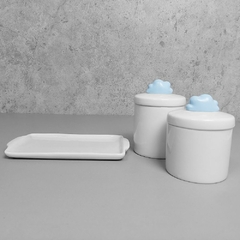 Kit Bandeja Porta Algodão E Cotonete Porcelana Nuvem Azul - comprar online