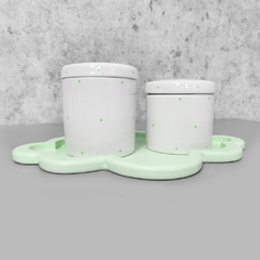 Kit higiene porcelana com bandeja nuvem verde poá - Ordalha Ofertas | A Loja da Mesa Posta