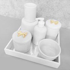Kit Higiene C/ Moringa Cilindrica E Bandeja Quadrada Laço Dourado - comprar online