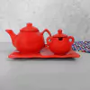 Conjunto Travessa Bule E Açucareiro Vermelho