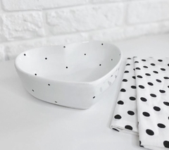 Bowl Coração Médio Branco Poá Preto