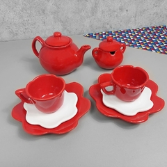 Conjunto De Chá Flor 4 Peças Vermelho - Ordalha Ofertas | A Loja da Mesa Posta