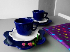 Conjunto Xícara 100 Ml Flor Cobalto Poá