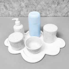 Kit Higiene C/ Garrafa Térmica Azul E Bandeja Nuvem Poá - comprar online