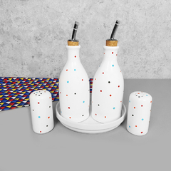 Conjunto Galheteiro Porcelana Bandeja Redonda Branco Poá - comprar online