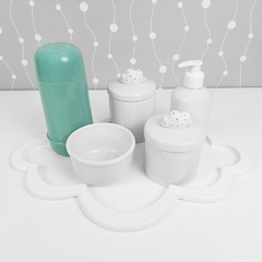 Kit Higiene C/ Garrafa Térmica Pote Algodão E Cotonete Nuvem Verde Poá - comprar online