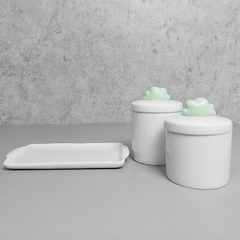 Kit Bandeja Porta Algodão E Cotonete Porcelana Nuvem Verde - comprar online