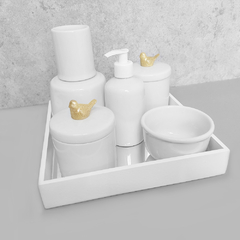 Kit Higiene C/ Moringa Cilindrica E Bandeja Quadrada Passaro Dourado - comprar online