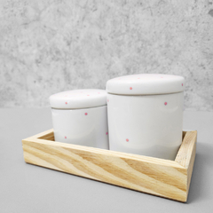 Kit Higiene Porcelana com Bandeja Retangular Pequena Rosa Poá - comprar online