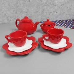 Conjunto De Chá Flor 4 Peças Vermelho