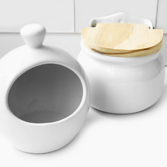 Kit Saleiro e Porta Alho em Cerâmica Branco