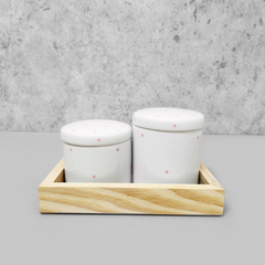 Kit Higiene Porcelana com Bandeja Retangular Pequena Rosa Poá