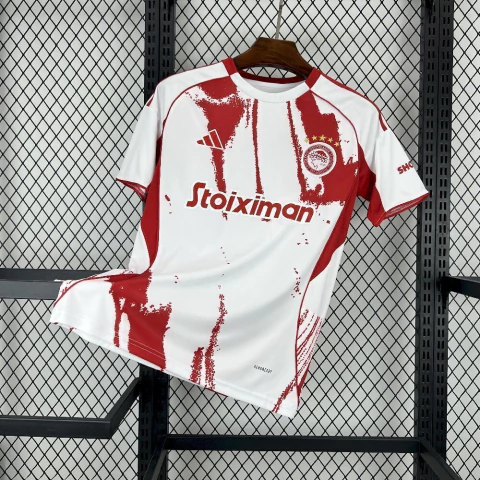 Camisa Olympiakos 2025/26 - Branca e Vermelha - Torcedor Masculino
