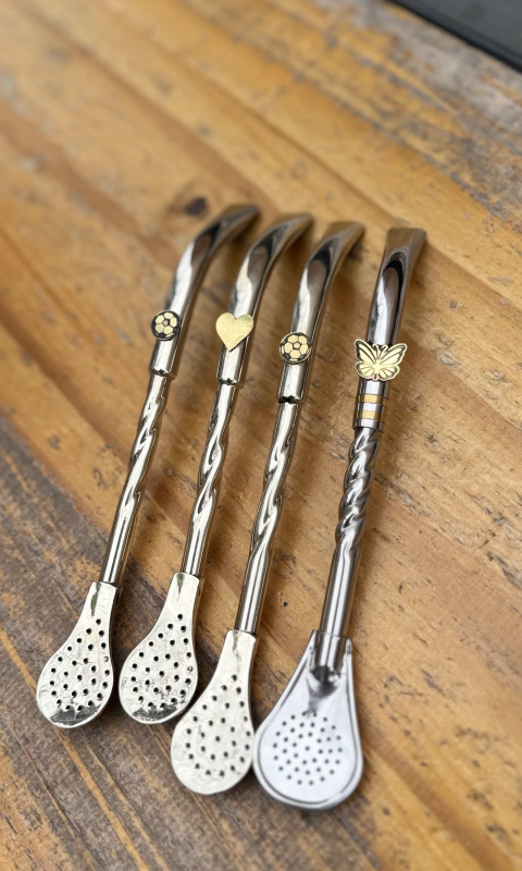 Bombilla de alpaca con aplique bronce soldado - comprar online