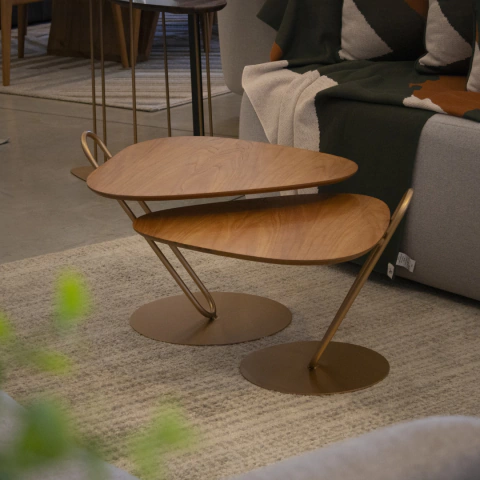 Conjunto Mesa de Centro Decorativa Astro Orgânica Base em Metal Dourado - comprar online