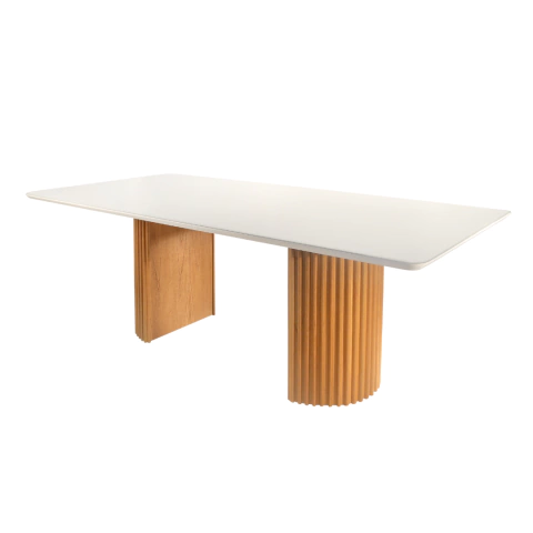 Mesa de Jantar Olimpo Base Laminada Ripada Tampo Laqueado Branco