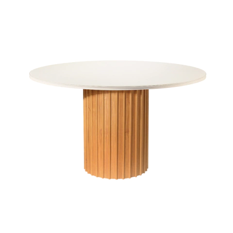 Mesa de Jantar Delfos Redonda Base Laminada Ripada Tampo Laqueado - comprar online