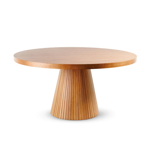 Mesa de Jantar Gaia Redonda Base em Madeira Ripada e Tampo Laminado - comprar online