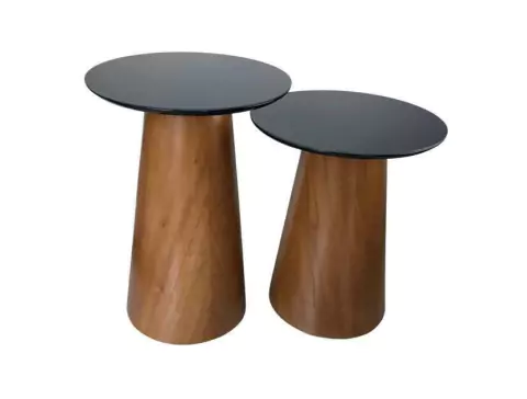 Conjunto Mesa Lateral Decorativo Cone Base Laminada Tampo Vidro 50 cm
