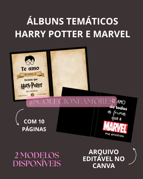 Arte Álbuns Temáticos - Harry Potter e Marvel / Arquivo Editável