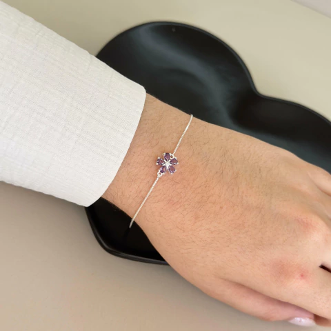 Pulseira Flor cravejada Ametista 11mm