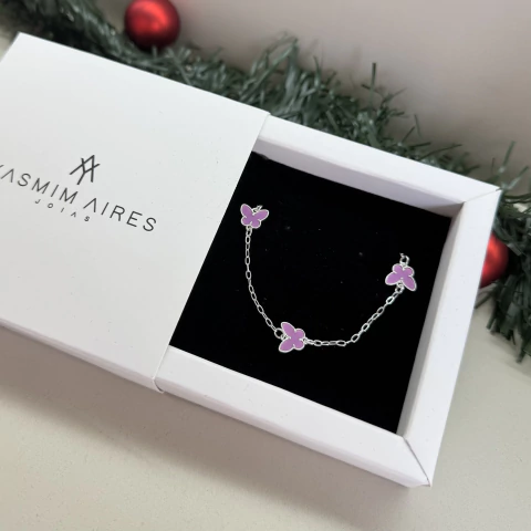 Pulseira 3 borboletas rosa