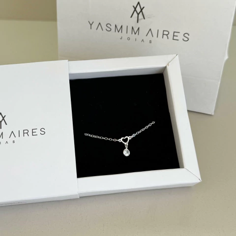 Tornozeleira coração vazado+zircônia