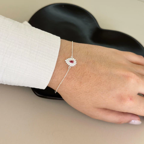 Pulseira zircônia gota rosa c/ cravejado