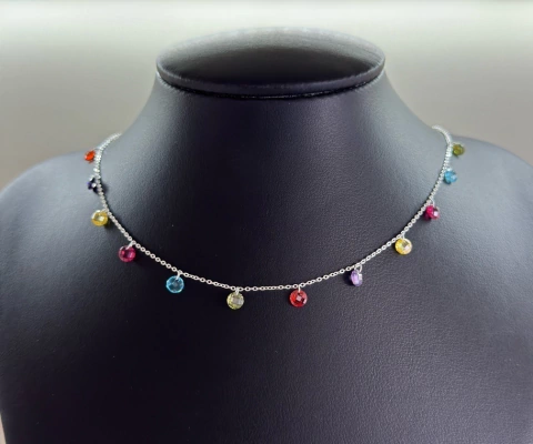 Choker zircônias redondas coloridas 40+5cm