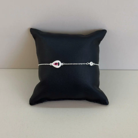 Pulseira gota cereja c/cravejado e zirconia