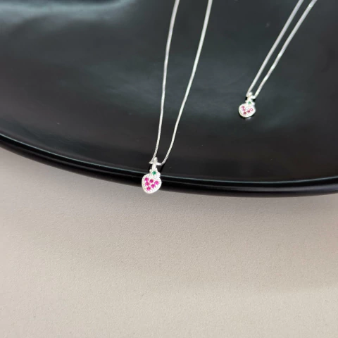 Colar morango com zircônias 8mm 40cm