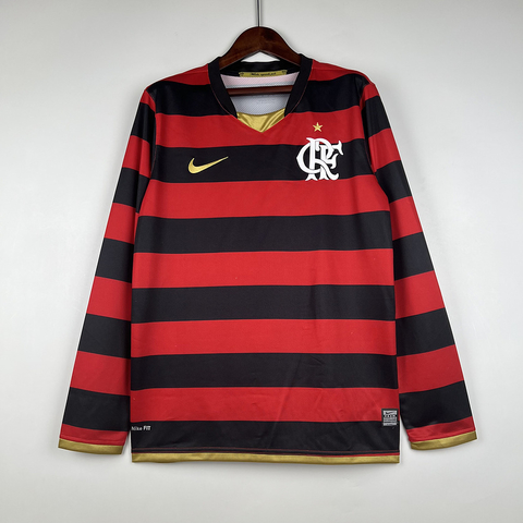 Camiseta-Manga-Longa-Retro-Flamengo-Nike-2009-Torcedor-Masculina-Vermelha-Preta-Adriano-Didico-vermelho-preto-original-oficial-tailandesa-importada