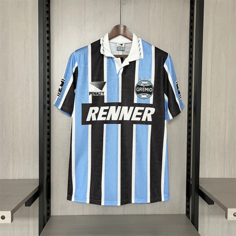 camisa-de-time-futebol-retro-gremio-1995-1996-home-I-tricolor-azul-preto-branco--torcedor-masculina-masculino-original-oficial-nome-numero-jogador-tailandesa-imports-importada-player-95-96-jogo-campo
