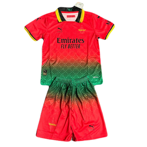 Conjunto Infantil AC Milan, Conjunto AC Milan Puma Off-White, Conjunto Infantil AC Milan 2024/2025, Conjunto AC Milan Puma, Conjunto AC Milan Infantil Vermelho, Camisa AC Milan Off-White, Shorts AC Milan Puma, Conjunto Puma AC Milan 24/25, Conjunto Infant