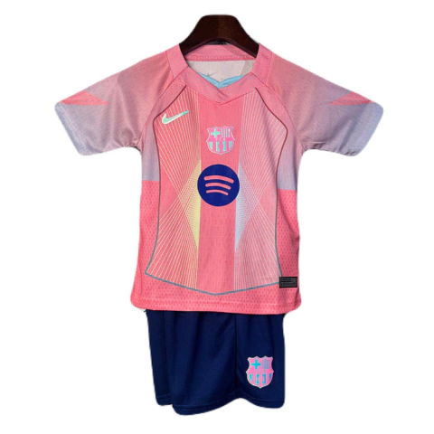 conjunto infantil barcelona, conjunto infantil barcelona nike, camisa rosa barcelona infantil, shorts azul barcelona infantil, conjunto barcelona infantil 25/26, camisa barcelona infantil edição especial, conjunto barcelona 2025 2026 infantil, camisa barc