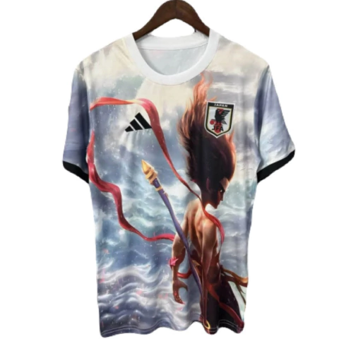 camisa Japão anime Nezha, camisa Adidas 25/26, camiseta torcedor Japão branca e cinza, camisa torcedor masculina branca e cinza, camisa seleção japonesa, camisa futebol Japão anime, camiseta Nezha futebol, camiseta masculina branca e cinza, camisa Adidas