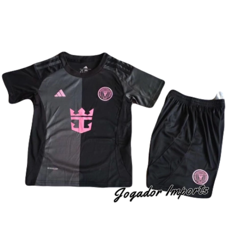Conjunto Infantil Inter de Miami II Adidas 2025/26, Conjunto Inter de Miami 2025/26, Conjunto Infantil Inter de Miami Adidas 2025, Conjunto Inter de Miami II 2025 camisa preta e shorts rosa, Conjunto Inter de Miami Adidas 2025, Conjunto Inter de Miami 202