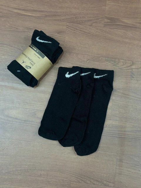 Kit 3 Pares Meia NK Cano Curto Todo Preto #02