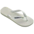 Chinelo Havaianas infantil na cor branca, com tiras brancas e nome havaianas azul.