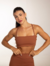 Top Reto Alcinha Fina Dois Em Um Marrom Telha Lift Soft Touch