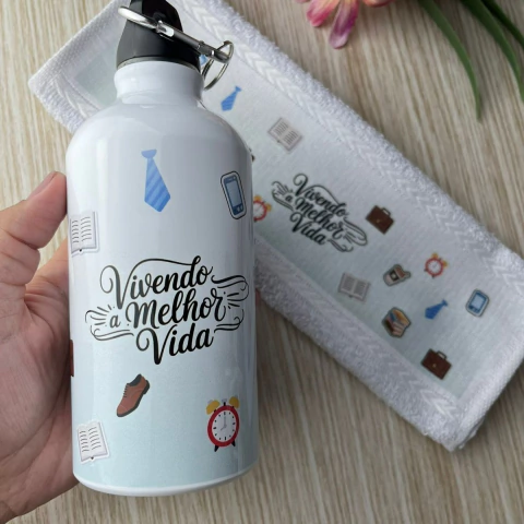 Kit - Garrafa de Alumínio e Toalhinha Personalizadas - comprar online