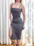 Vestido Feminino Midi em Ribana Alças Finas com Fenda Katia Ref. 1062 - PROTOCOLO MODAS