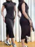 Vestido Feminino Midi em Ribana Manga Muscle com Gola Cintia Ref. 977