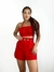Conjunto Feminino em Alfaiataria Short com Cinto e Cropped Amarração com Flor Claudia Ref. 1323 - comprar online