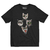 Camiseta negra con ilustraciones de cuatro cabezas de gatos con estilos inspirados en la banda KISS.